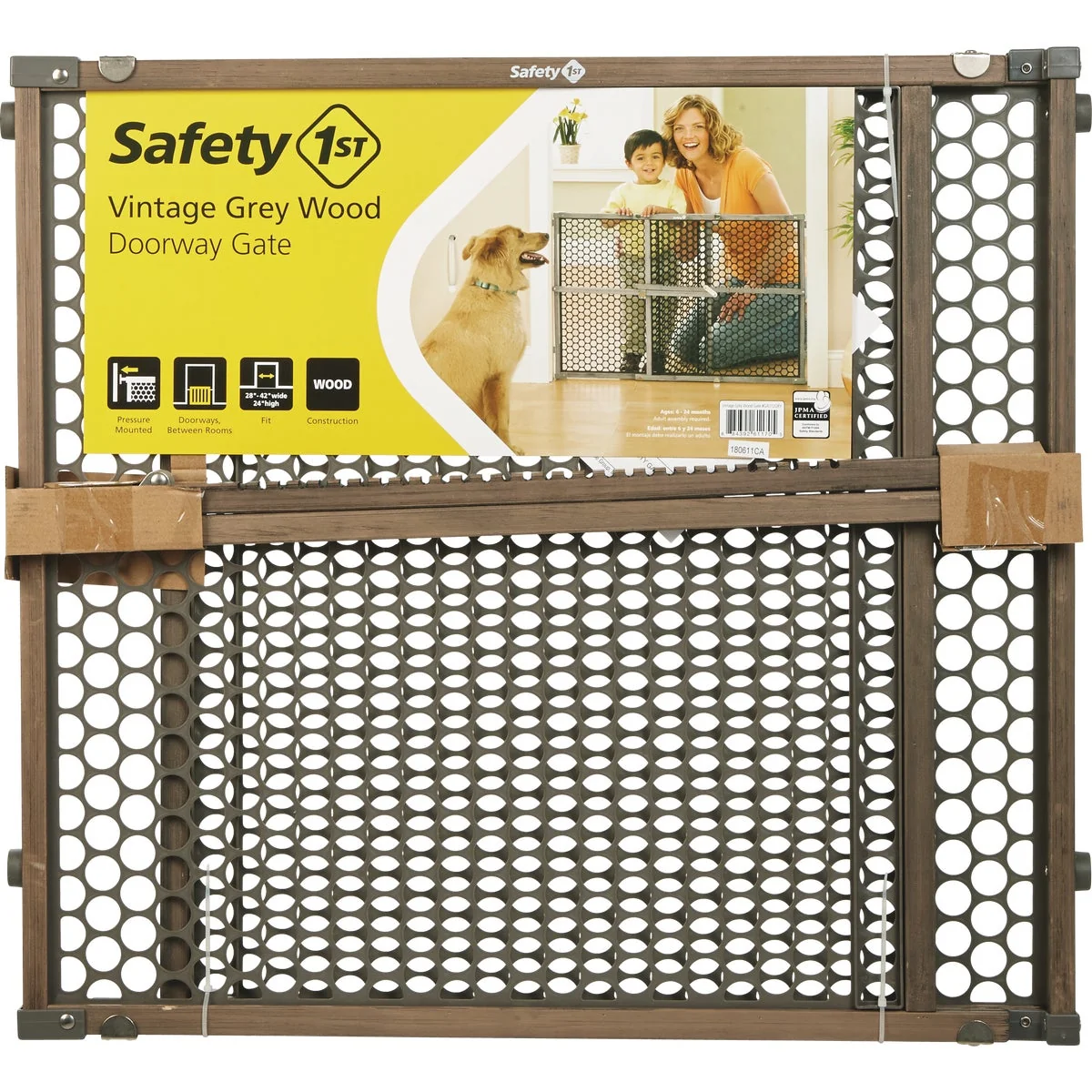 Versatile Safety 1st 24 In. H. Vintage Gray Wood Doorway Safety Gate Relaxed