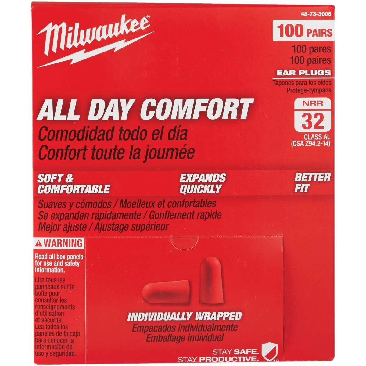 Natural Milwaukee Foam 32 dB Individually Wrapped Ear Plugs 100-Pair Comfortable