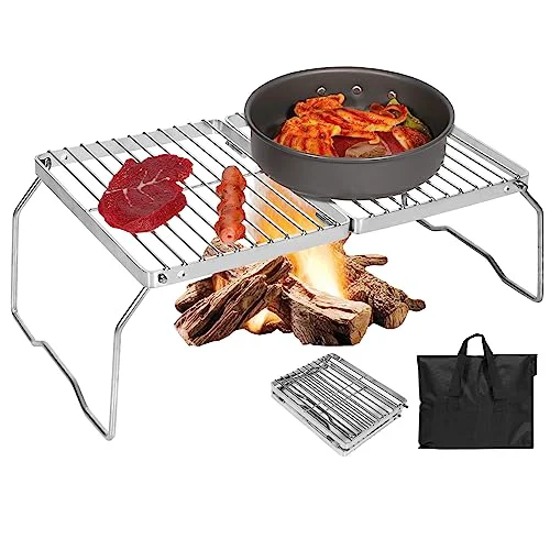 Organic Folding Campfire Grill 304 Stainless Steel Grate Premium