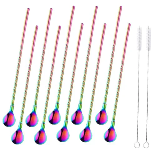 World-Class 10 pcs Metal Straw Spoons with 2 Cleaning Brushes Dependable