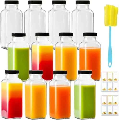 Convenient 12 Pack 12oz Glass Drink Bottles with Lids Flexible