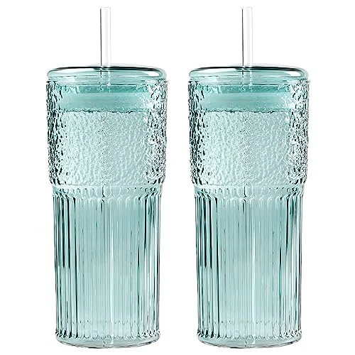 Environmentally Friendly Glass Coffee Cups with Lids and Straws 20oz 2 Count Advanced