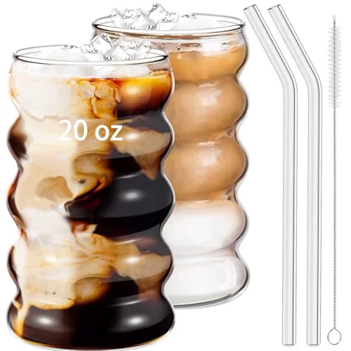 Superior 2 Pcs 20oz Drinking Glasses Set with Straws 2 Count Safe
