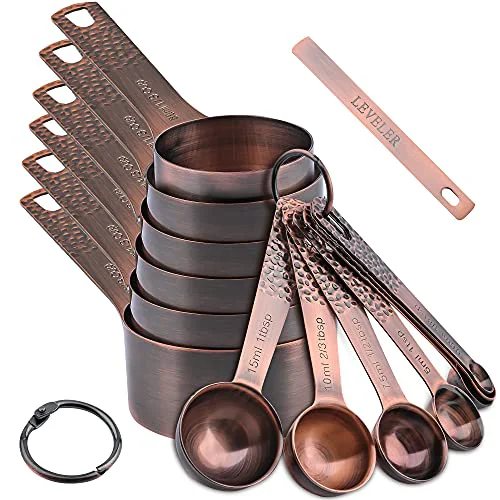 Fine Crafted Copper Measuring Cups and Spoons Set 14 Certified