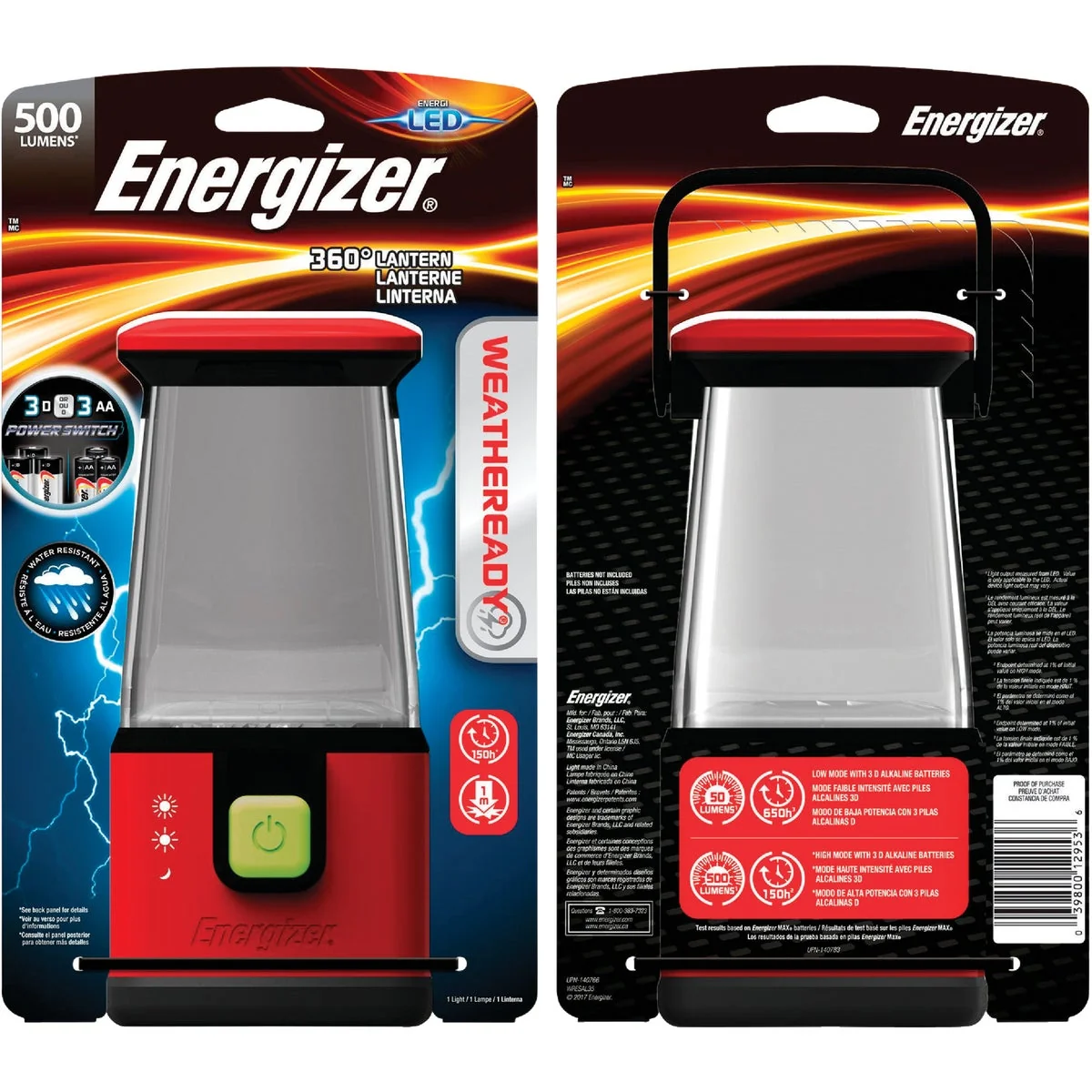 Minimalist Energizer Weatheready 6 in. W. x 10 In. H. Red Plastic 360 Deg LED Lantern Environmentally Friendly