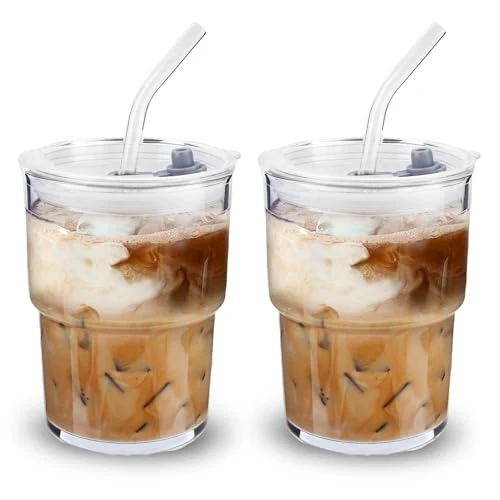 Safe 2PCS Glass Cups With Lids And Straws 2 Count Proven