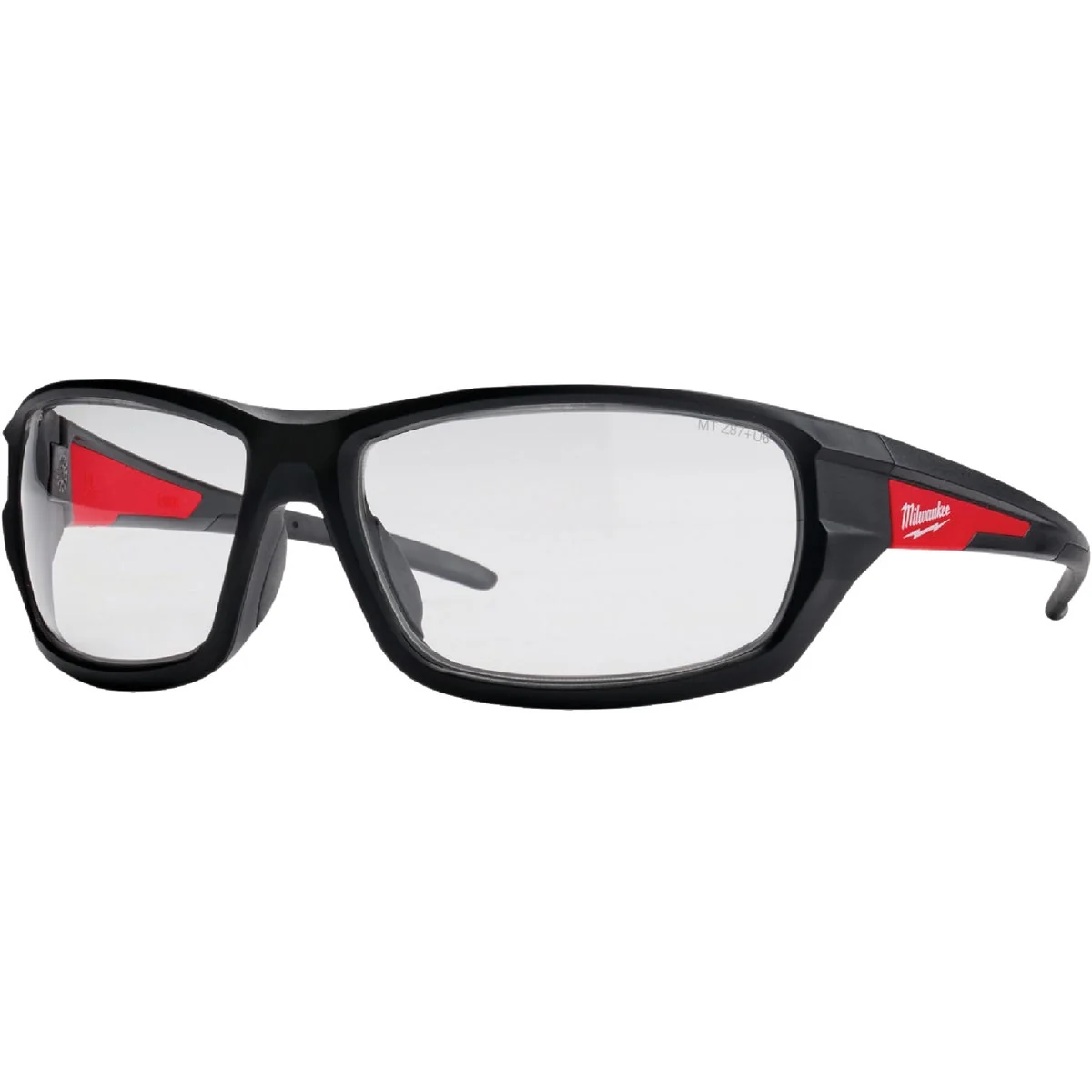 Pure Milwaukee Red Black Frame High Performance Safety Glasses with Clear Lenses Environmentally Friendly