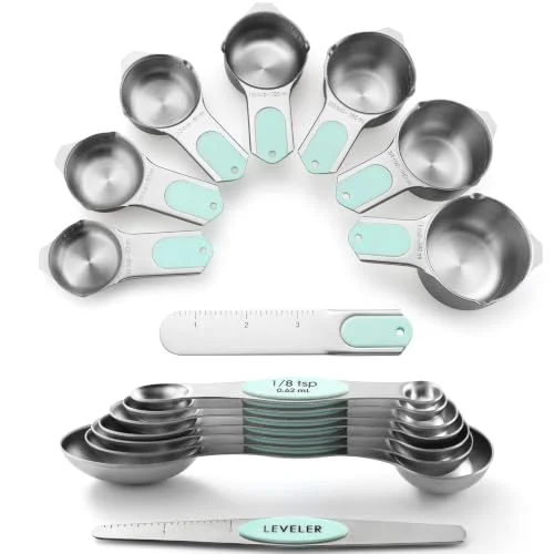 Easy-to-Use Magnetic Measuring Cups Spoons Set of 15 with Levelers Powerful