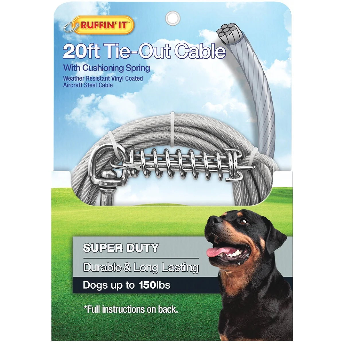 Secure Westminster Pet Ruffin' it Super-Duty Extra Large Dog Tie-Out Cable 20 Ft. Detailed