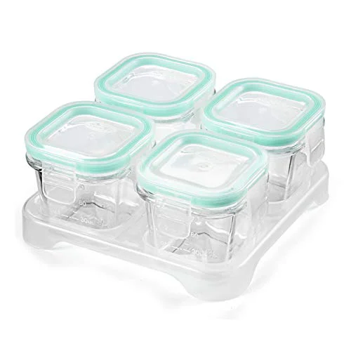 Casual 4 Pack Glass Baby Food Containers with Airtight Lids and Stackable Tray 4 Count Authentic