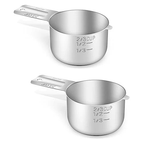 Natural 2PCS 2 3CUP 160ml 5.3oz Measuring Cup 18 8 Stainless Steel Measure Scoop Minimalist