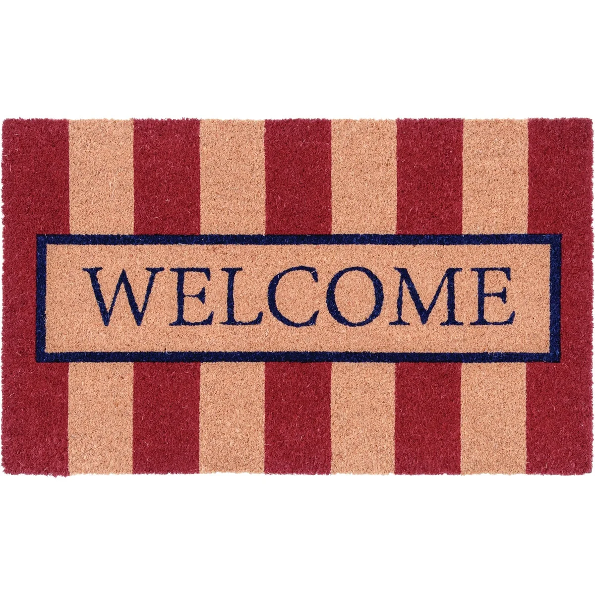 Smart Natco Home 18 In. x 30 In. Coir Outdoor Doormat Cheerful Red White Welcome Stripes Classic