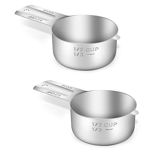 Selected 2PCS 1 2CUP 120ml 4oz Measuring Cup 18 8 Stainless Steel Measure Scoop Breathable