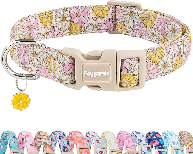 Efficient Faygarsle Floral Girl Dog Collar Cotton Fabric Selected