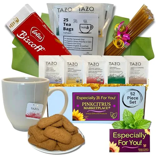 Responsible Tea And Cookie Lovers Gift Set Basket Box Care Package With Honey Sticks And White Bistro Mug Thinking Of You 52 Count Secure