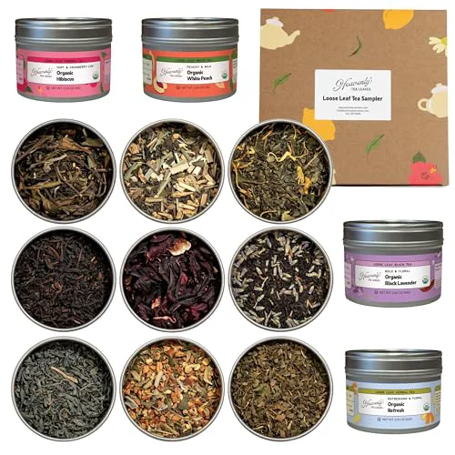 Quality Organic Assorted 9 Loose Leaf Tea Sampler Gift Box 6 Ounce Enhanced