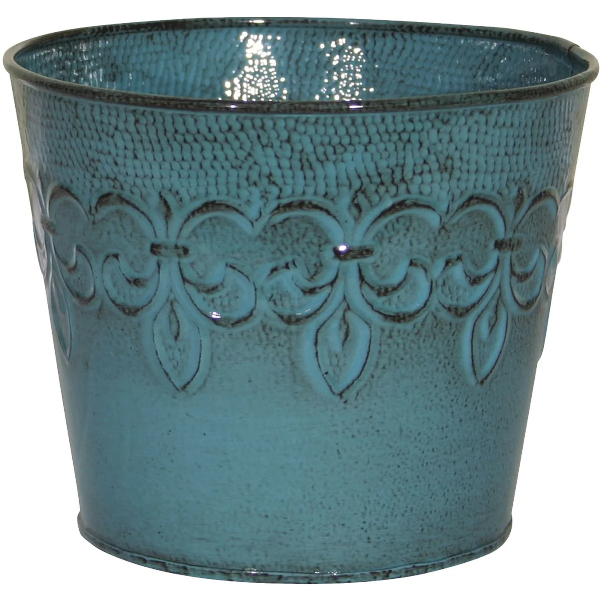 Genuine Robert Allen Fleur De Lis 10 In. Metal Surf Blue Planter Elegant