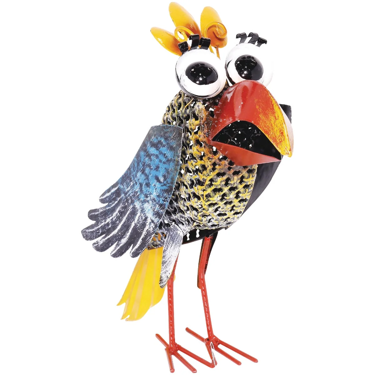 Comfortable Alpine 12 In. H. Iron Quirky Wide-Eyed Yellow Bird Lawn Ornament Flexible