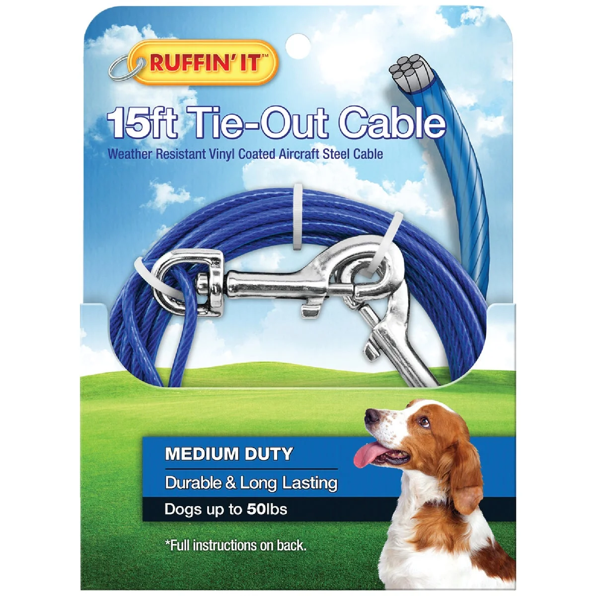 High-End Westminster Pet Ruffin' it Medium-Duty Medium Dog Tie-Out Cable 15 Ft. Clean