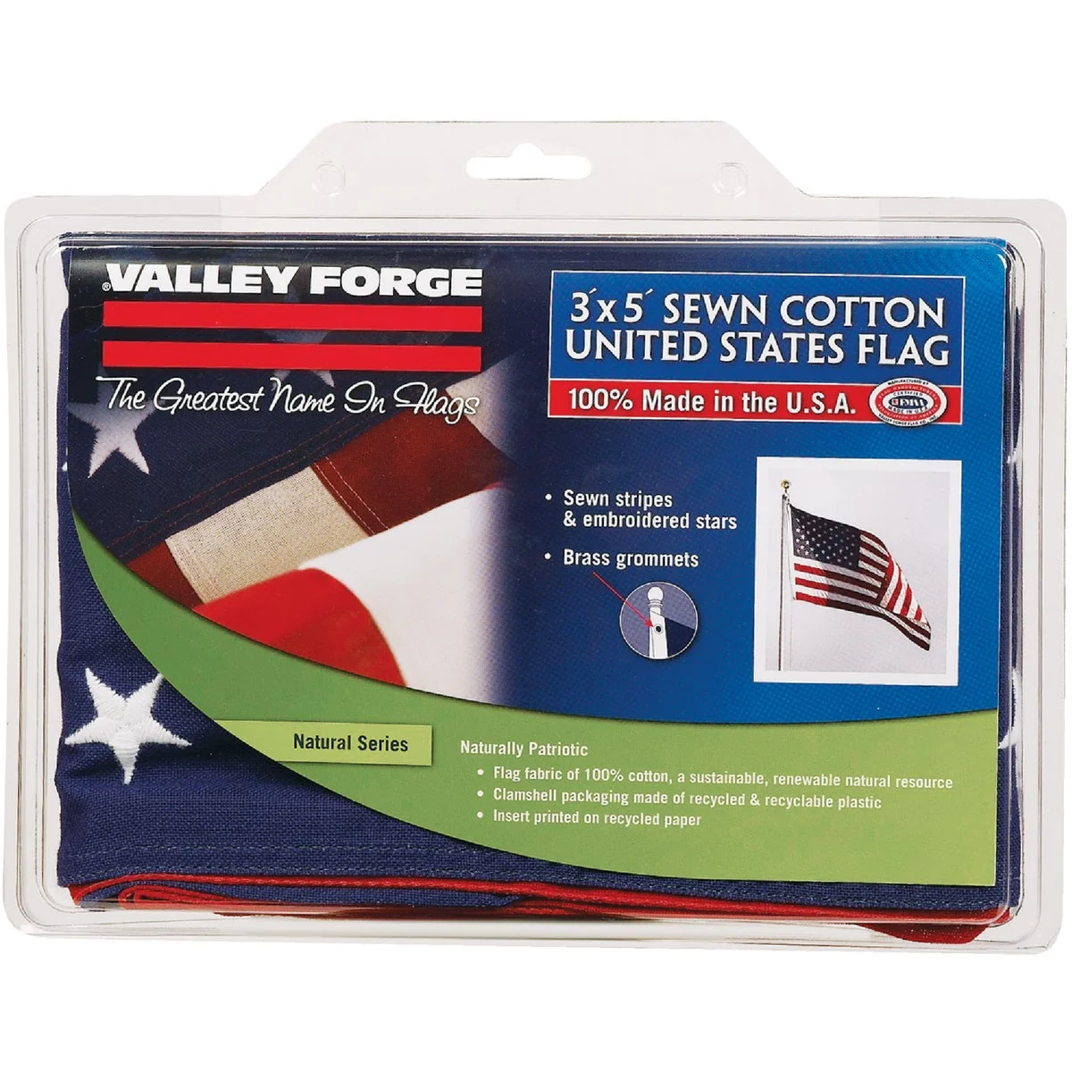 Soft Valley Forge 3 Ft. x 5 Ft. Cotton Natural Series American Flag Efficient
