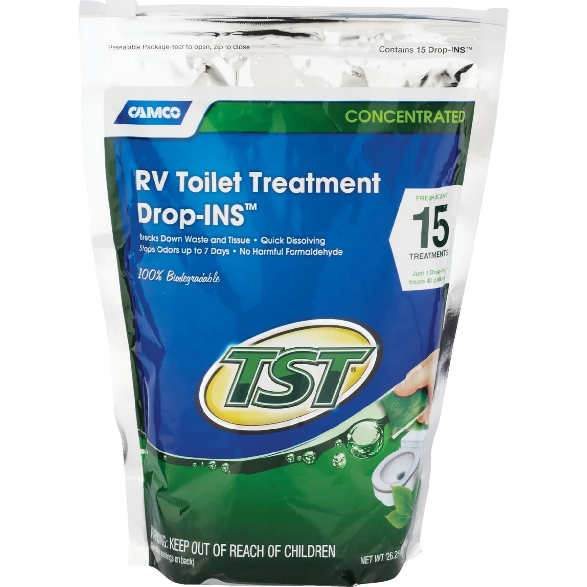 Official Camco TST Drop-INS Tank And Toilet Bowl Cleaner 26.25 Oz. 15-Pack Genuine