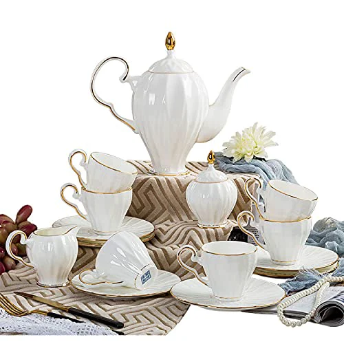 Certified Tea Set for Adults Porcelain Coffee Tea Gift Sets Cups and for 6 with Ceramic Teapot Consistent