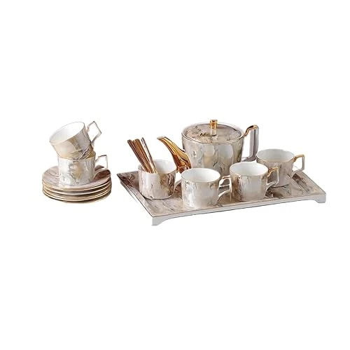 Certified Marble Pattern Porcelain Tea Set with Gold Accents Powerful