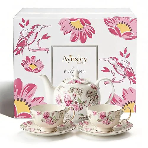 Responsible Fine Bone China Elizabeth Rose Teapot and Set of 2 Teacups Saucers Fast