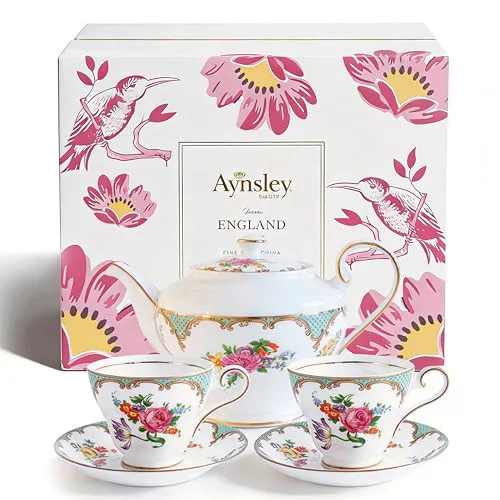 Casual Porcelain Tea Set Vintage British Relief Gold Rim Teapot Cup and Saucer Sets 5 Artisan
