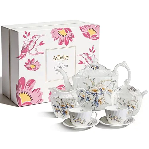 Elegant 7 Piece Floral Porcelain Tea Sets with Sugar Bowl Creamer Teacups Recyclable