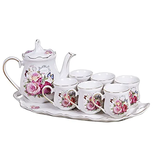 Unique Tea Set for Adults Porcelain Coffee Tea Pot Tea Set with Teapot Tea Cup Sets Tea Sets for Afternoon Tea Wedding Gift Dependable