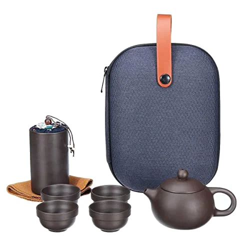 Relaxed Teaware Sets Portable Teapot Tea Set Gift Purple Sand Tea Pot 4 Cups 1 Storage Bag Travel Drinkware Kitchen Tools Stylish