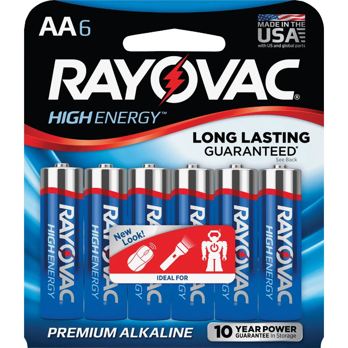 Convenient Rayovac High Energy AA Alkaline Battery 6-Pack Recyclable