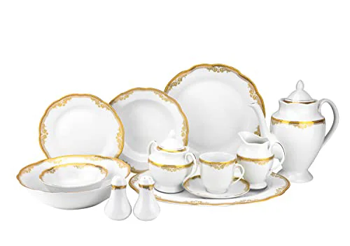 Relaxed 57 piece Banquet Dinnerware Set with Scalloped Edges Efficient