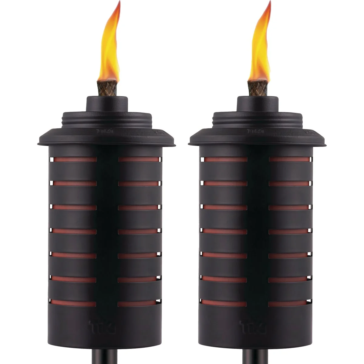 Expertly Made Tiki 65 In. Black Orange Metal Patio Torch 2-Pack Natural