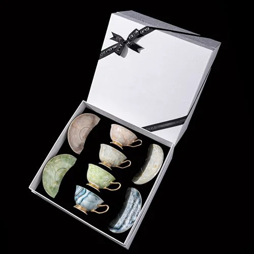 Sustainable Luxury Marble Pattern Tea Set with Gold Trim Prestigious