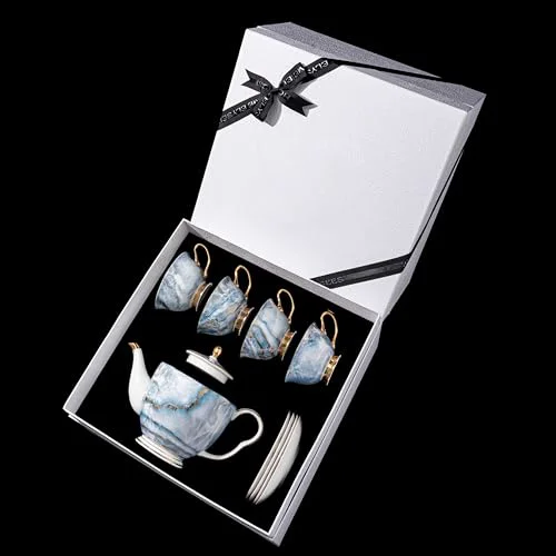 World-Class Luxury Marble Pattern Tea Set with Gold Trim Optimized