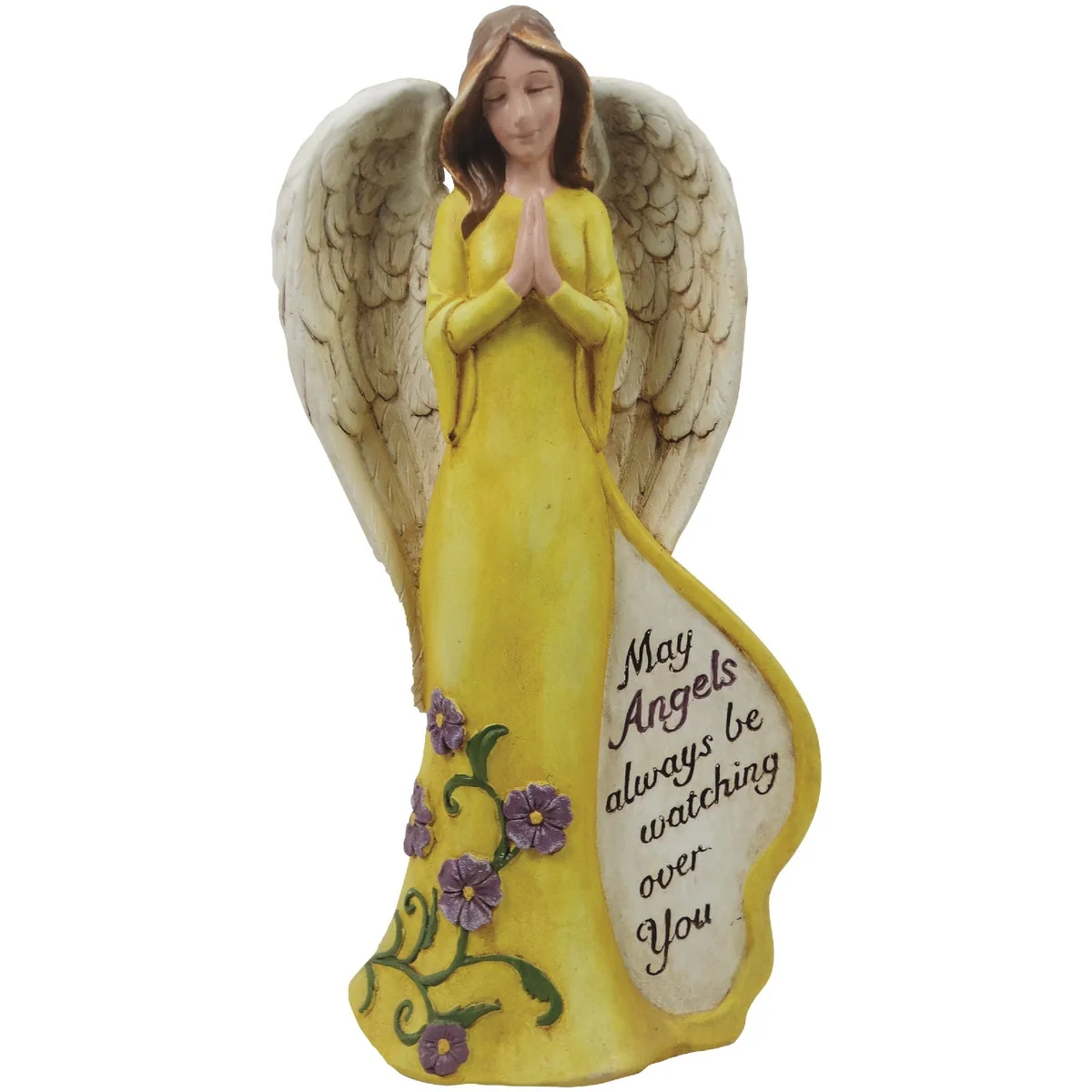 Green Alpine 18 In. H. Yellow Dress Angel Statue with Hopeful Message Responsible