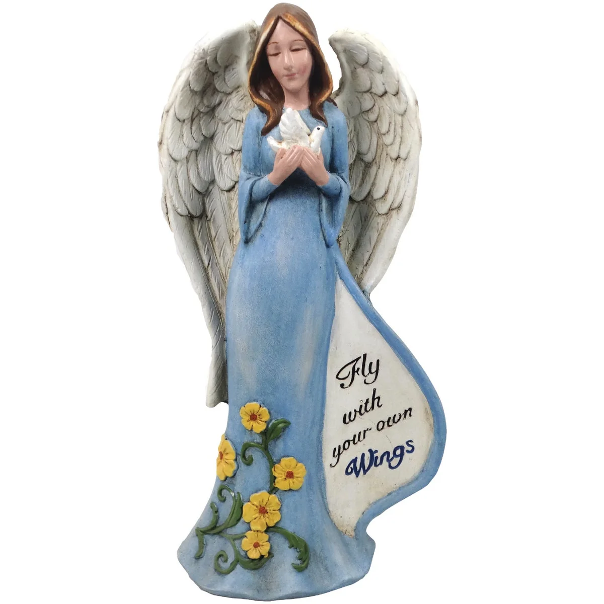 Responsible Alpine 18 In. H. Blue Dress Angel Statue with Hopeful Message Selected