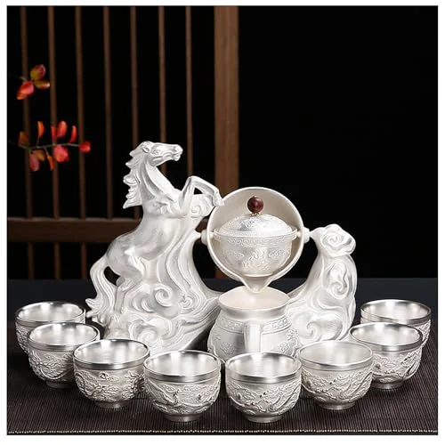 Official 10 13 Pcs Silver Tea Set with Metal Holder and Spoon Adult Silver Tea Party Set Automatic Water Outlet with Gift Box Teapot Cup Set for Women 4 Trusted