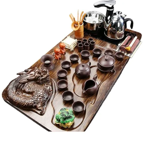 High-End WW P09L2115214 全自动 Kungfu Tea Set Automatic Teapot Set 茶盘 Chinese Gongfu Tea Set Gift Box 茶具套装家用陶瓷功夫茶具智能电磁炉茶台茶道 Solid wood Chinese Teaset 实木整套 Crafted