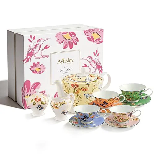 Stylish Fine Bone China Tea Sets For Adults Porcelain Tea Set European Wedding Floral Teapot Cup Saucer Spoon for Women Gift 11 Count Expertly Made