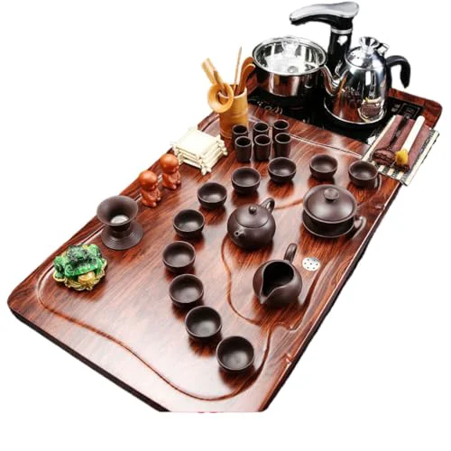 Traditional WW P09L2115206 全自动 Kungfu Tea Set Automatic Teapot Set 茶盘 Chinese Gongfu Tea Set Gift Box 茶具套装家用陶瓷功夫茶具智能电磁炉茶台茶道 Solid wood Chinese Teaset 实木整套 Breathable