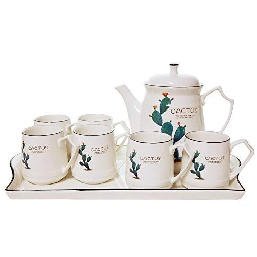 Healthy Ceramic Kettle Ceramic Teapot Set European Ceramic Tea Set Home Creative Simple Nordic Flower Teapot Afternoon Tea A Pot Six Cups Wedding Gift 1230Ml Solid