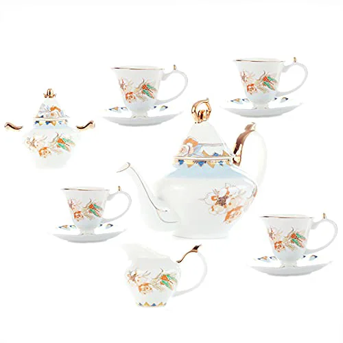 Genuine Porcelain Tea Sets Tea Set with Teapot Afternoon Tea Set for Adults Vintage Coffee Cups and Saucer Sugar Bowl Green