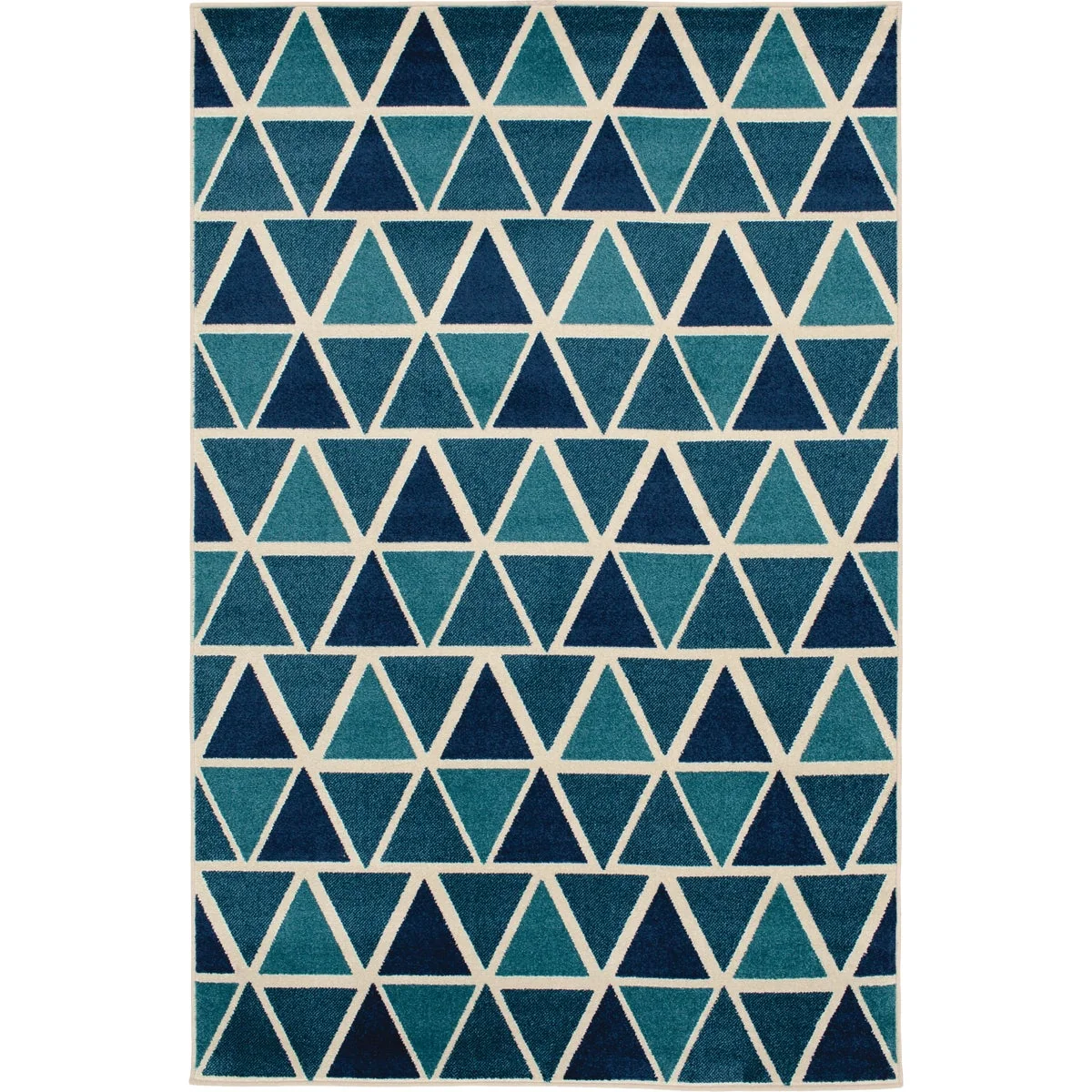 Exclusive Backyard Bungalow Isosceles 6 Ft. 7 In. x 9 Ft. 6 In. Geo Triangles in Blue Plush Outdoor Rug Certified