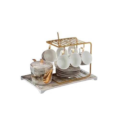 Innovative Marble Pattern Porcelain Tea Set with Gold Accents Prestigious