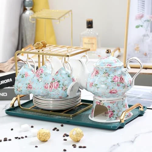 High-End floral porcelain coffee cups set for 6 people Crafted