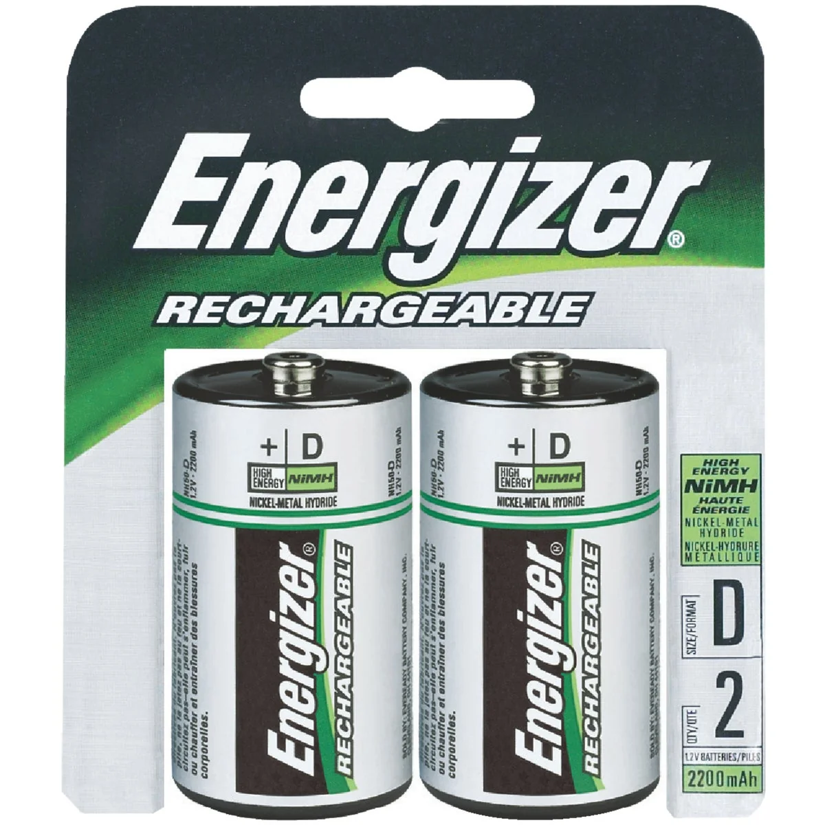 Green Energizer D NiMH Rechargeable Battery 2-Pack Original