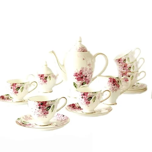Green 15 Piece Porcelain Tea Set for Adults Refined